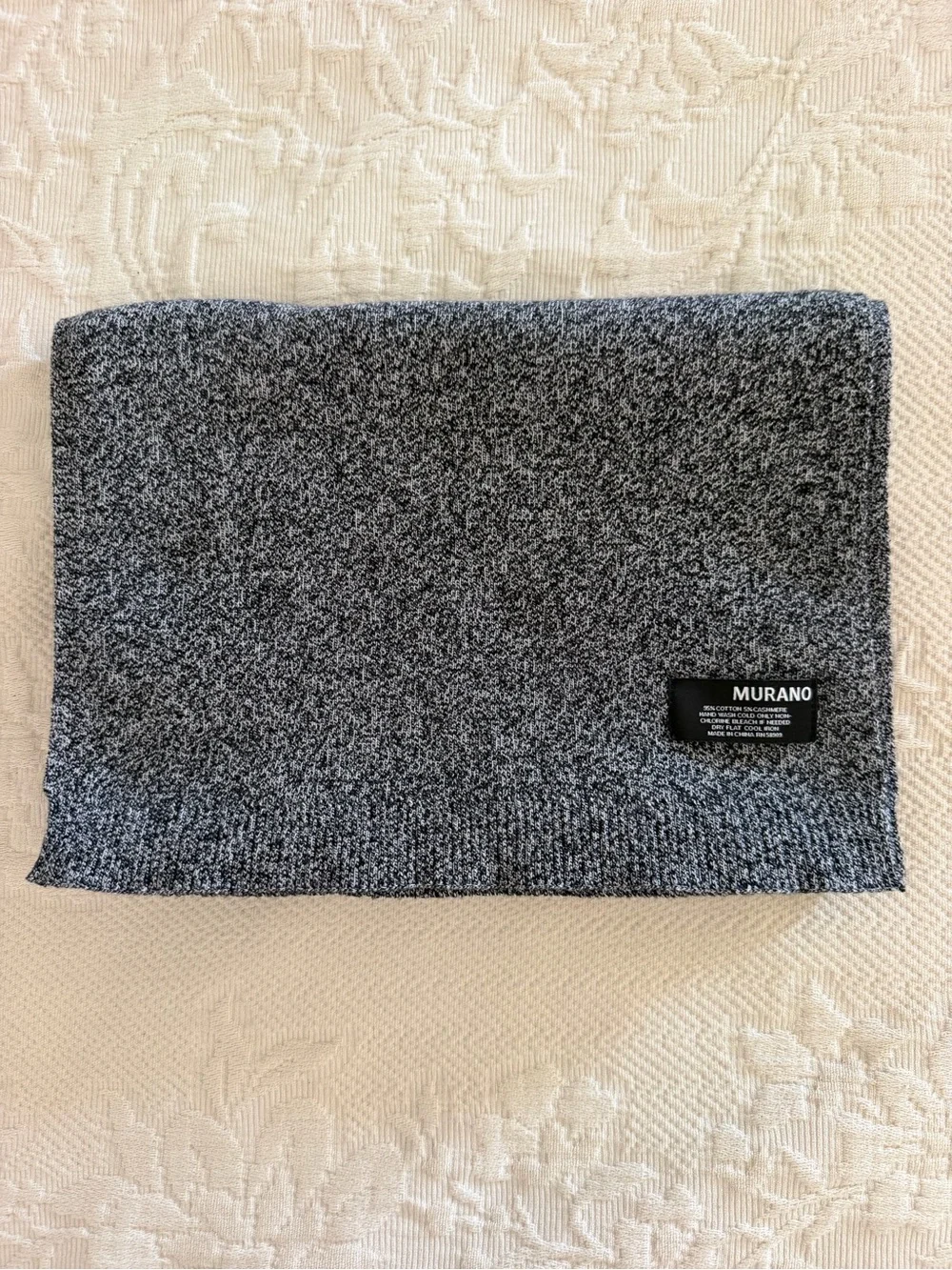 Murano Black White Marled Heather Cotton Cashmere Knit Scarf